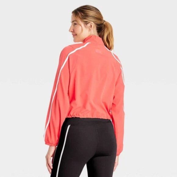 NEW JoyLab™ Women's Woven Piped 1/2 Zip Windbreaker Coral Rose Small - Picture 2 of 8